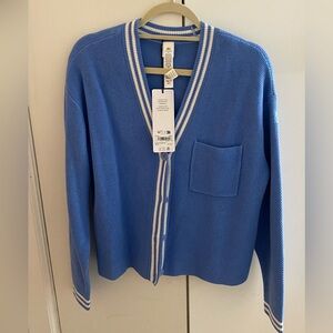ALO Tennis club Blue Cardigan with White Stripe Trim